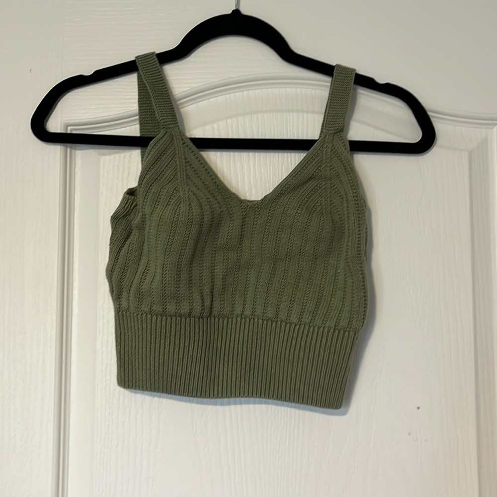 streetwear society knitted sage green crop top